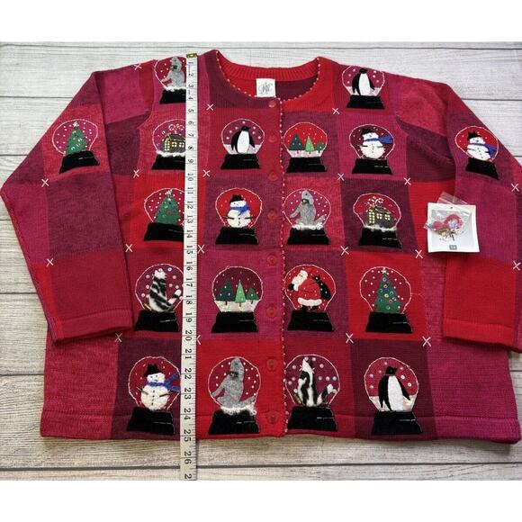 Fisher Hill Women’s Vintage Snowglobe “Ugly” Christmas Cardigan Sweater Size 1X - Picture 4 of 9